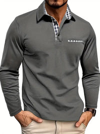 John | Slim Fit Long Sleeve Polo Shirt with Checked Collar and Pocket Trim