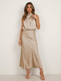 Joy | Halter Neck Draped Midi Dress