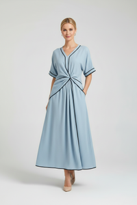 Joy | V-Neck Twist-Front Maxi Dress with Contrast Trim
