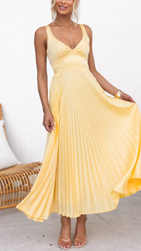 Judith | Pleated V-Neck Maxi Dress