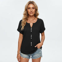 Judy | Relaxed Button V-Neck Top