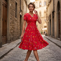 Julia | Floral Print V-Neck Midi Dress