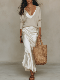 Julie | Elegant Satin V-Neck Maxi Dress
