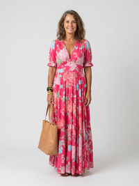 Julie | Floral Maxi Dress with V-Neck and Puff Sleeves