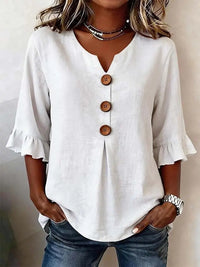 Julie | V-Neck Button Front Ruffle Sleeve Blouse