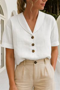 Karen | Collared Short-Sleeve Button-Front Blouse