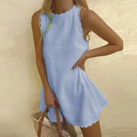 Kerrie | Halter Neck Scalloped Trim Mini Sundress