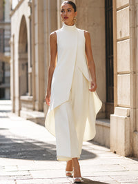 Kerry | Sleeveless Mock Neck Tunic Top With Draped Asymmetric Hem