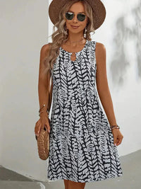 Kerry | Sleeveless Printed Keyhole Neck Mini Dress