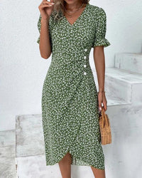 Kerry | V-Neck Wrap Midi Dress with Floral Print