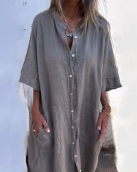 Kim | Relaxed Linen Shirt Dress with Button Front and Pockets
