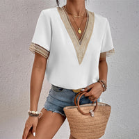 Kim | V-Neck Crochet Trim Blouse
