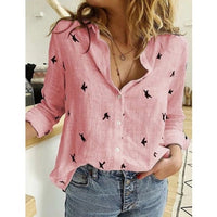 Leanne | Bird Print Long Sleeve Button-Up Blouse