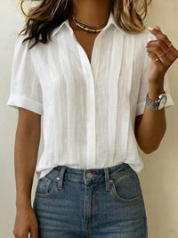 Leanne | White Pleated Collared Blouse