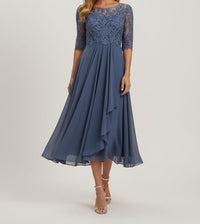 Lesley | Elegant Lace Midi Dress with Flowy Chiffon Skirt