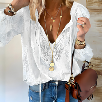 Lorraine | Lace Blouse with Tie Neckline and Sheer Detail