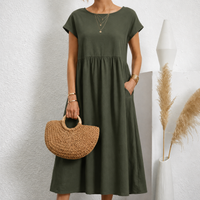 Lorraine | Relaxed Cap Sleeve Midi Dress with Pockets