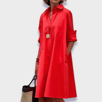 Lorraine | Relaxed Collared Long Sleeve Midi Shirt Dress