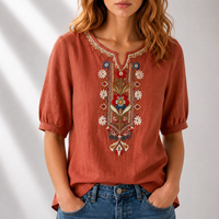 Lyn | Embroidered Split-Neck Tunic Top