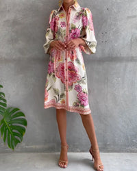 Lyn | Floral Print Button-Up Midi Shirt Dress