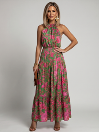 Lyn | Halter Neck Floral Tiered Maxi Dress