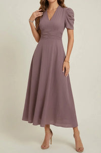 Lyn | V-Neck Ruched Waist Midi Dress