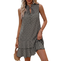 Lynette | Boho Printed Tiered Mini Dress with Tie Neck