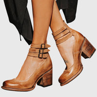 Lynette | Strappy Buckle Block Heel Ankle Boots