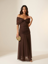 Lynne | Off-Shoulder Ruched Maxi Evening Dress