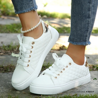 Lynne | Quilted White Trainers with Metallic Trim