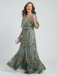 Margaret | Floral Wrap Maxi Dress with Flutter Sleeves