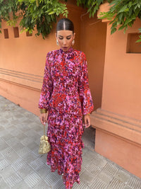 Margaret | Pink Floral Print Ruffle Maxi Dress