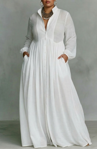 Marilyn | Button-Front Long Sleeve Maxi Dress