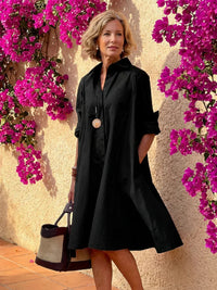Marilyn | Collared Button Front Midi Shirt Dress