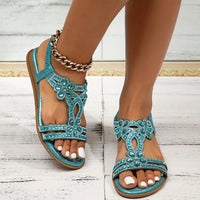 Marilyn | Rhinestone Embellished Flat Sandals with T-Strap Design