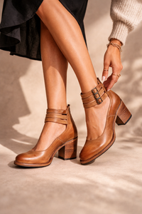 Maureen | Ankle Strap Block Heel Pumps