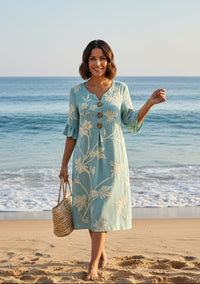 Maureen | Floral Embroidered Linen Midi Dress