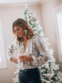 Melissa | Sequin V-Neck Top with Long Sleeves