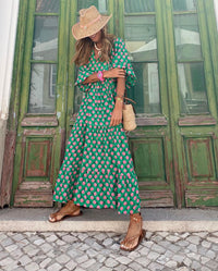 Michelle | V-Neck Floral Print Puff Sleeve Maxi Dress