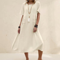 Narelle | Boho Linen Midi Dress with Pockets