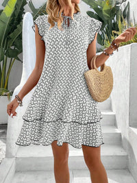 Pamela | Ruffle Sleeve Geometric Print Tiered Mini Dress