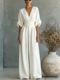 Pamela | Wide-Leg Jumpsuit with V-Neck and Sash Waist