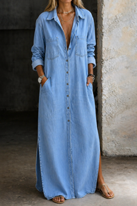 Patricia | Long Sleeve Denim Button-Up Shirt Dress