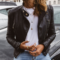 Rhonda | Cropped Faux Leather Biker Jacket With Quilted Shoulders