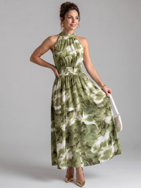 Rhonda | Halter Neck Midi Dress with Abstract Print
