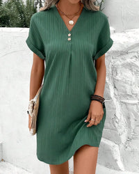 Rhonda | Relaxed V-Neck Ribbed Mini Dress