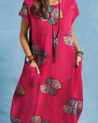Rita | Floral Print Boho Maxi Dress with Short Sleeves