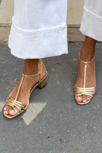 Rita | Strappy Gold Block Heel Sandals