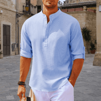 Robert | Band Collar Long Sleeve Cotton Shirt