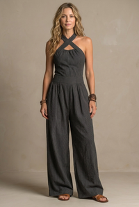 Robin | Halter Neck Wide-Leg Striped Jumpsuit